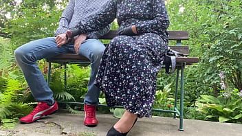 Play Cum for hot milf cuckold hubby right outside