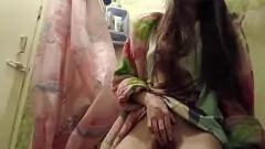 Play Brunette Lesbian Hides in Bathroom for Passionate Hairy Pussy Masturbation