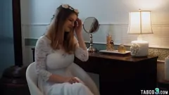 Play Skinny lesbian Alex Coal consoling busty bride Bunny Colby with pussy-licking and scissoring