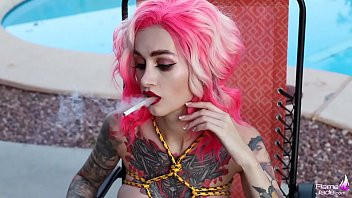 Play Color-Haired Lesbians Masturbate Pussys Sex Toys near the Pool and Smoking Flame Jade