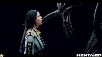 Play Real Life Hentai - CGI monster destroy all holes of Rae Lil Black w Jia Lissa n ton of cum